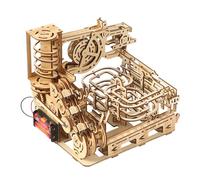 Spiral Plank Road 3D Puzzle & Electric Catapult Wooden Marble Run Kit, Mechanical Assembly Kids Gift