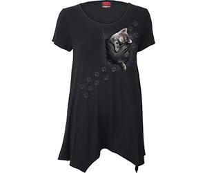 Spiral Pocket Kitten Smock Tunic Top - S Black