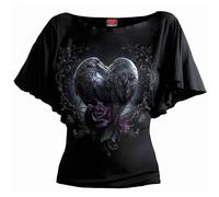 Spiral - RAVEN HEART - Boat Neck Bat Sleeve Top Black