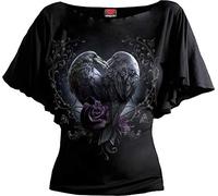 Spiral - Raven Heart - Boat Neck Bat Sleeve Top Black - 3XL