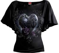 Spiral Direct Women's Raven Heart - Boat Neck Bat Sleeve Top Black Regular Fit T - Shirt, Black (Black 001), 24 (Manufacturer Size:XXL)