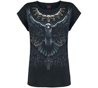 Spiral - Raven Skull - Turnup Sleeve Loosefit Tee - S Black