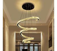 Spiral Round Crystal Chandelier Adjustable LED Ceiling Light for High Ceilings, Entryway, Staircase, Living Room, Dining Area