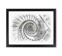 Spiral Starcase Architecture Vol.1 Sketch Modern Art Framed Wall Art Print, Ready to Hang Picture for Living Room Bedroom Home Office Décor, Black A3 (46 x 34 cm)
