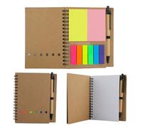 Spiral Sticky Notes Set with Pen, Kraft Paper Cover Lined Notepad, 200 Sticky Notes, Transparent & Coloured Index Tabs, Portable Sticky Note Notebook for School Office Students Teachers, Gifts