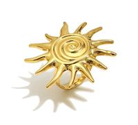 Spiral Sun Statement Ring for Women, Gold-Tone Plated Stainless Steel Chunky Swirl Celestial Adjustable Open Band, Unique Engagement Anniversary Jewellery Gift, Size L½-Y