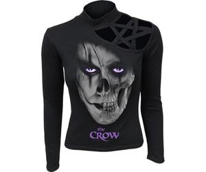 Spiral The Crow - Skull Face - Pentagram Shoulder Longsleeve Top - M Black