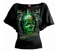 Spiral - The Green Fairy - Boat Neck Bat Sleeve Top Black - 4XL