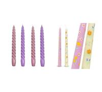 Spiral Twisted Lilac Dinner Candles & Floral Tapered Candles Spring Table Bundle