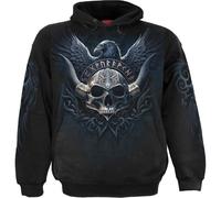 Spiral Unisex Pullover Hoodie Odin's Warrior (Back & Sleeve Print) Black (XL)