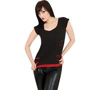 Spiral - Urban Fashion - 2In1 Red Ripped Top Black - L