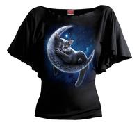 Spiral - VELVET MOON - Boat Neck Bat Sleeve Top Black
