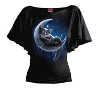 Spiral - Velvet Moon - Boat Neck Bat Sleeve Top Black