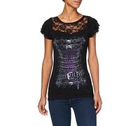 Spiral - Waisted Corset - Lace Layered Cap Sleeve Top Black - 4XL