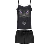 Spiral - Bright Eyes - 4Pc Gothic Pyjama Set - S Black