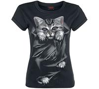 Spiral Women's Bright Eyes-Boatneck Cap Sleeve Top Black T-Shirt