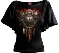 Spiral - Cry of The Wolf - Boat Neck Bat Sleeve Top Black - XXL
