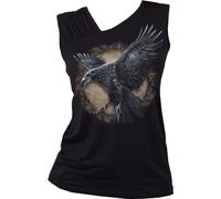 Spiral Women's RAVEN WISE - WINGS - Gathered Shoulder Slant Vest Black | Size: Small Spiral Black S