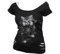 Spiral Women's Rock Angel - 2in1 White Ripped Top Black T - Shirt (Pack of 1)