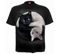 Spiral - Yin Yang Cats - Front Print T-Shirt Black - M