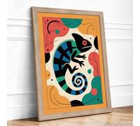 Spiraling Chameleon Eclectic Framed Wall Art Print A3 (42×29.7cm) Oak, Wall Decor for Living Room, Bedroom, Office & Home, Ready to Hang, Art Gift