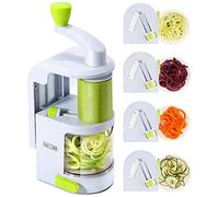Spiralizer Vegetable Slicer (NEW 4-in-1 Rotating Blades) Heavy Duty Veggie Spiralizer with Strong Suction Cup, Zucchini Spiral Noodle/Zoodle/Spaghetti/Pasta Maker (Free Recipe Book and Cleaning Brush)