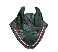 Spire Horse Soft Crochet Fly Veil Breathable Cotton Ear Net Hood Horse fly Control Masks Protector Bonnets (Pony, Dark Green/Red-White)