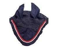 Spire Horse Soft Crochet Fly Veil Breathable Cotton Ear Net Hood Horse fly Control Masks Protector Bonnets (FULL, Navy Blue/Red-White)