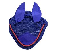 Spire Horse Soft Crochet Fly Veil Breathable Cotton Ear Net Hood Horse fly Control Masks Protector Bonnets (Cob, Royal Blue/Black-Red)