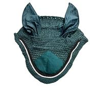 Spire Horse Soft Crochet Fly Veil Breathable Cotton Ear Net Hood Horse fly Control Masks Protector Bonnets (Pony, Dark Green/Black-White)