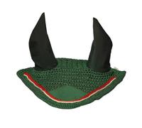 Spire Horse Soft Crochet Fly Veil Breathable Cotton Ear Net Hood Horse fly Control Masks Protector Bonnets (Pony, Dark Green/Red-White)