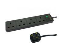Spire Mains Power Multi Socket Extension Lead 4-Way 2M Cable Surge Protected Status LED Black