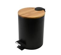 Spirella Adonis Cosmetic 5 litres Stainless Steel Bamboo Mechanism and Inner Bucket Bathroom Soft Close Waste Bin Black