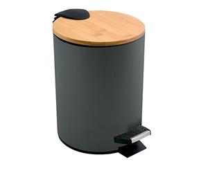 Spirella Adonis Cosmetic Bin, 3 Litres, Stainless Steel, Bamboo with Soft-Close Mechanism and Inner Bucket, Bathroom Bin, Soft Close Waste Bin, Anthracite