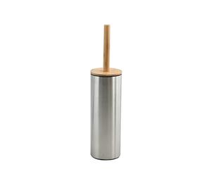 Spirella Adonis Toilet Brush with Hygienic Container Bamboo Lid and Silicone Brush Head Silver Steel Stainless Steel 9 x 39 cm