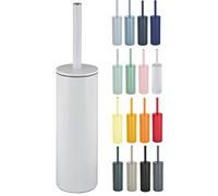 Spirella, Akira Model Toilet Brush with Steel Holder, Interchangeable Head and Solid Steel Pot, with Hygienic Container, Closed Toilet Brush, for Standing, Matte White, 40 x 9.5 x 9.5 cm