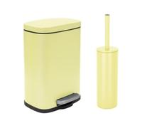 Spirella - AKIRA Steel Pedal Bin + Toilet Brush Set - Easy-Close Soft Closure, Anti-Fingerprint Coating - 21.3 x 17.5 x 30 cm - 5L - Matte Yellow