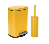 Spirella - AKIRA Steel Pedal Bin + Toilet Brush Set - Soft Easy-Close Closure, Anti-Fingerprint - 21.3 x 17.5 x 30 cm - 5L - Matt Saffron