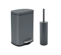 Spirella - Akira Steel Pedal Bin + Toilet Brush Set - Soft Easy-Close Closure, Anti-Fingerprint - 21.3 x 17.5 x 30 cm - 5L - Dark Grey