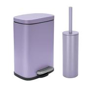 Spirella - AKIRA Steel Pedal Bin + Toilet Brush Set - Soft Easy-Close Closure, Anti-Fingerprint - 21.3 x 17.5 x 30 cm - 5L - Matte Lavender