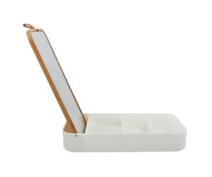 Spirella Alais Cosmetic Mirror with Shelf for Make-Up, Cosmetics, Table Mirror Bamboo, White/Natural