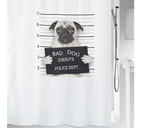 Spirella 'Bad Dog' Pug Shower Curtain, Polyester, Black/White, 180 x 200 cm