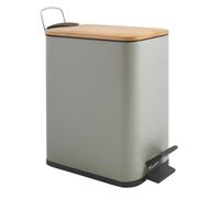 Spirella Erik Cosmetic Bin 5 Litres Stainless Steel with Soft-Close Mechanism and Inner Bucket Bathroom Rubbish Bin Taupe Bamboo