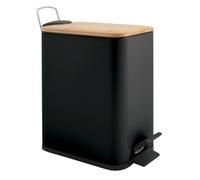 Spirella Erik Cosmetic Bin, 5 Litres, Stainless Steel with Soft-Close Mechanism and Inner Bucket, Bathroom Bin, Soft Close Bin, Black Bamboo