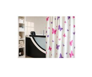 Spirella Fly Purple Textile Polyester Shower Curtain, 180 x 200 cm, White/Purple/Lila/Fuschia