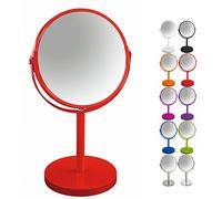 Spirella Makeup & Shaving Round Swivel Pedestal Mirror, Metal, Red, 17x17x27 cm