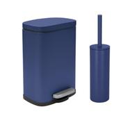 Spirella - Pedal Bin and Toilet Brush Set in Steel AKIRA - Easy-Close Soft Closure, Anti-Fingerprint Coating - 21.3 x 17.5 x 30 cm - 5L - Matte Blue