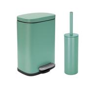 Spirella - Pedal Bin and Toilet Brush Set in Steel AKIRA - Soft Easy-Close Closure, Anti-Fingerprint Coating - 21.3 x 17.5 x 30 cm - 5L - Matte Green
