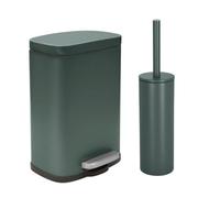 Spirella - Pedal Bin Set + Toilet Brush Made of Steel AKIRA - Soft-Close, Anti-Fingerprint - 21.4 x 17.6 x 30 cm - 5L - Dark Green Matt