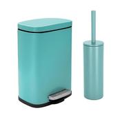 Spirella - Pedal Bin Set + Toilet Brush Steel Akira - Soft-Close, Anti-Fingerprint - 21.4 x 17.6 x 30 cm - 5L - Turquoise Matt